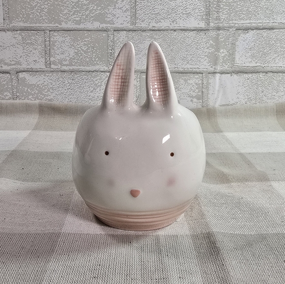 Small Ceramic Easter Bunny Rabbit Spring 6" White Pink Planter Creative Co-op - Picture 7 of 7